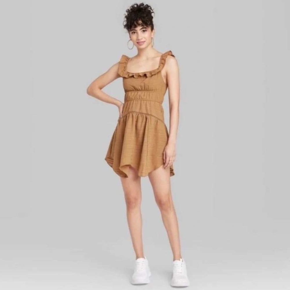 Wild Fable Brown Ruffle Off Shoulder Mini Dress Size M NWT Boho Cottagecore - Picture 10 of 10